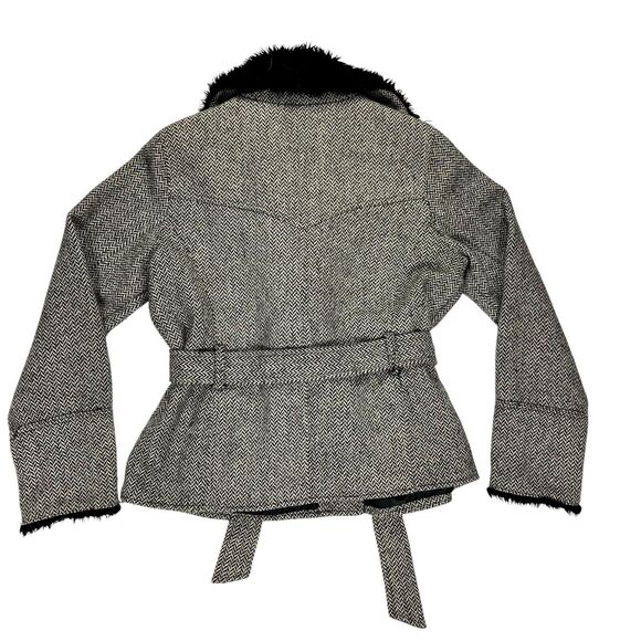 Dollhouse Tweed Wool Coat XL Faux Fur Collar & Cuffs Modern Chic Elegant Jacket - Picture 6 of 16